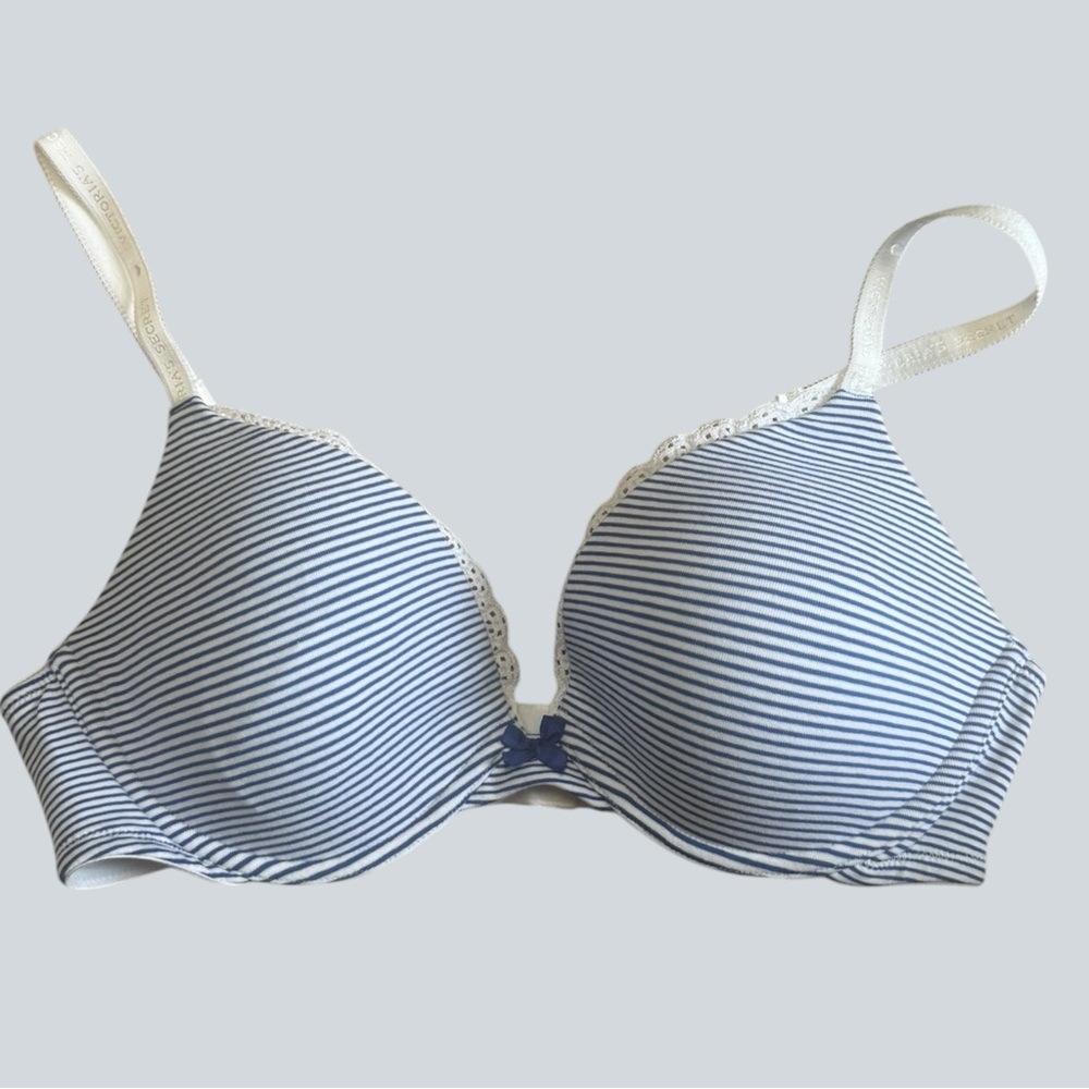 VICTORIA SECRET PUSH UP BRA NAVY/WHITE STRIPED SIZE 36C RARE